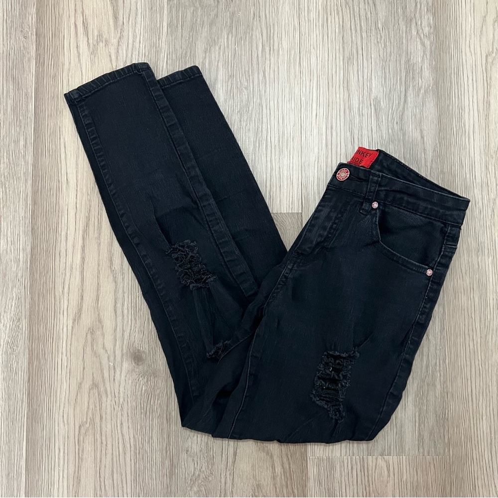 Monkey Ride Black Distressed Skinny Jeans - Size 5